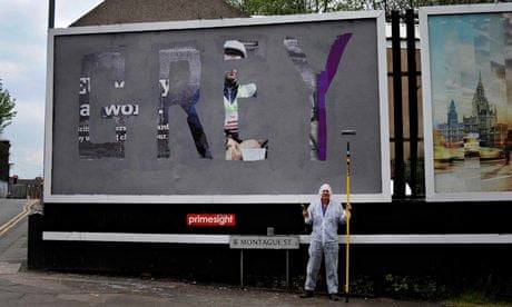 Bill Drummond after 'modifying' a Ukip poster in Birmingham