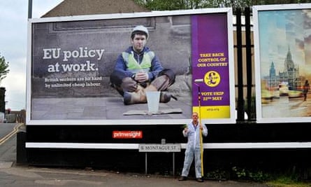 Bill Drummond and the Ukip poster before he set to work on it