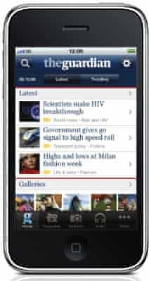 iPhone showing the Guardian iPhone app 1.0