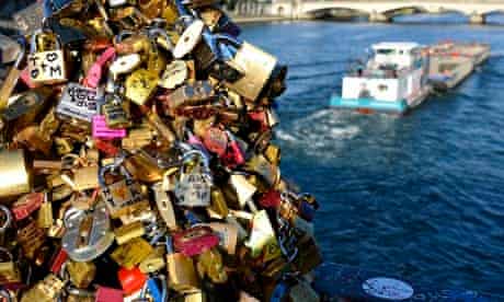 'Love locks' on a bridge in Paris