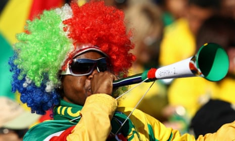 A Ghana fan blows a vuvuzela during the 2010 World Cup in South Africa.