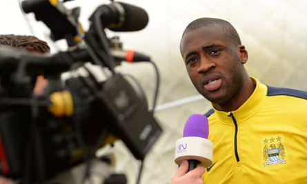 Manchester City's Yaya Toure speaks to the media during the press conference.
