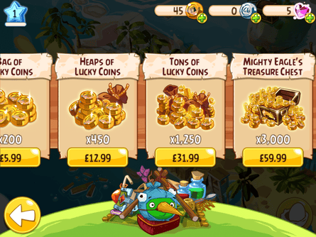Angry Birds Epic's in-app coins store.