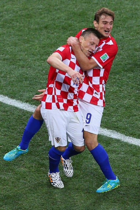 Ivica Olic (left) and Nikica Jelavic celebrate.