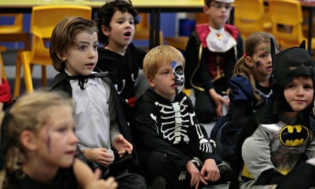 Pupils and teachers dress in fancy dress to celebrate Mexican festival, Day Of The Dead