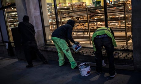 London Black Revs concrete over anti-homeless spikes outside Tesco in Regent Street.