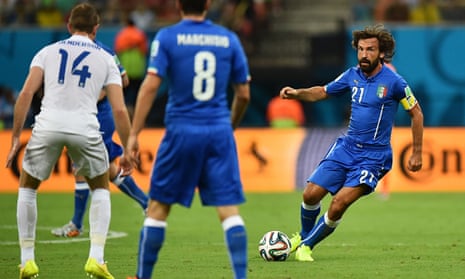 Italy midfielder Andrea Pirlo, right, in action against England in World Cup Group D.