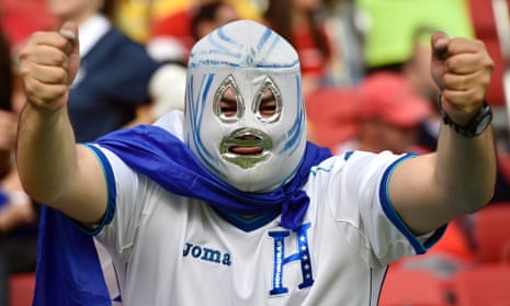 A fan from Honduras shows off his outfit before the group E World Cup soccer match between France and Honduras at the Estadio Beira-Rio in Porto Alegre, Brazil.