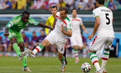 Victor Moses gets in a shot against Iran.