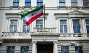The Iranian flag hangs outside the Iranian embassy in central London in February 2014.