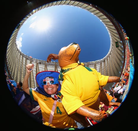 An Australia fan enjoys the atmosphere prior to the match.