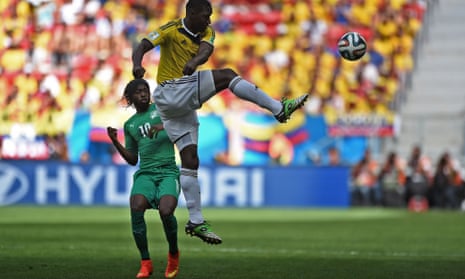 Colombia have made the brighter start. Here, Cristian Zapata clears the ball from Ivory Coast forward Gervinho.