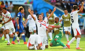 Giancarlo Gonzalez celebrates after an historic victory for Costa Rica which also confirms England's elimination.