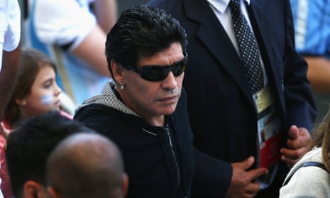 Maradona watches the match at at Estadio Mineirao.  Can Lionel Messi reach Diego's heights from 1990?