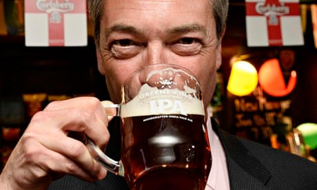Nigel Farage, leader of Ukip, drinking a celebratory pint in May 2014. 