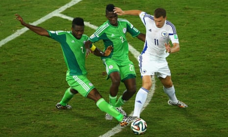 Nigeria have hit upon a plan to thwart Edin Dzeko and that's to put two on Dzeko, this time it's  Joseph Yobo and Kenneth Omeruo.