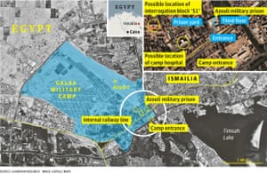 map showing the galaa military camp in ismalila and the location of the azouli military prison