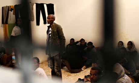 Migrants at a detention centre in Zawiya, Libya