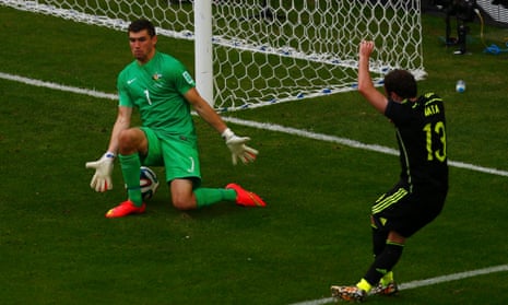 Juan Mata scores the third past goalkeeper Mathew Ryan.