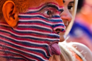 Dutch fan grimaces minutes before World Cup football match between Netherlands and Chile,  in Sao Paulo, Brasil.