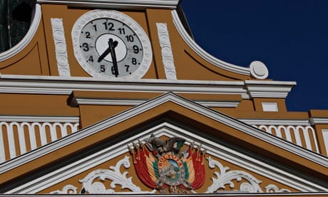 Clock on legislative palace in La Paz, Bolivia