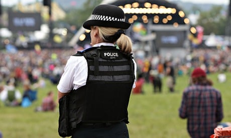 A police officer at the Glastonbury Festival Farm in Somerset