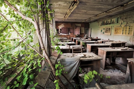 On April 26, 1986, the nuclear accident at the Chernobyl Nuclear Power Plant in Ukraine contaminated thousands of square miles, forcing 150.000 inhabitants within a 30km zone to hastily abandon their homes.  Nineteen years later, the still empty school rooms in School #2 in Prypyat- once the largest town in the zone with 49.000 inhabitants - are being taken over by nature.