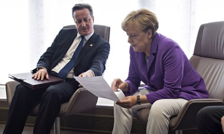 David Cameron holds a meeting with Angela Merkel before the start of the EU summit