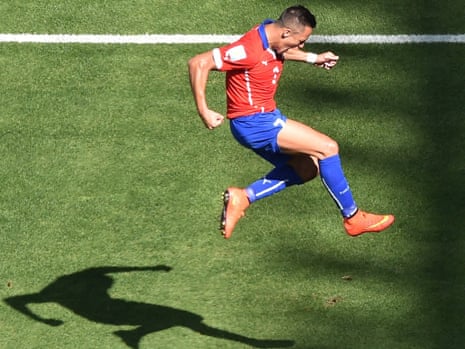 Sanchez celebrates his fine finish and getting Chile back in the game.