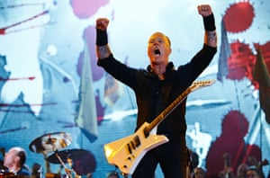 James Hetfield of Metallica performs on Day 2 of the Glastonbury Festival at Worthy Farm on June 28, 2014 in Glastonbury, England