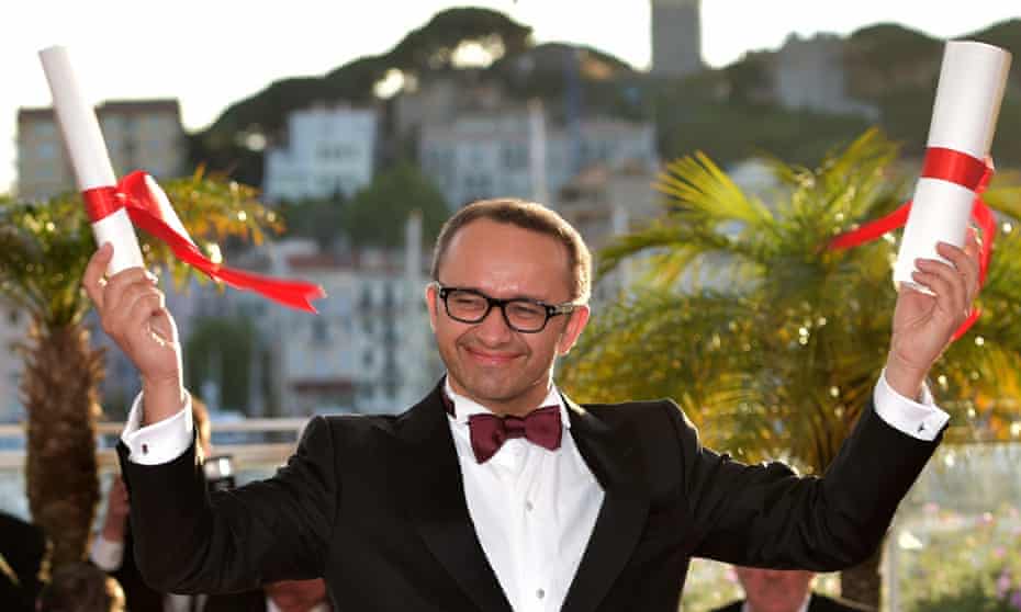 Russian actor and director Andrey Zvyagintsev poses with the Award for Best Screenplay for Leviathan at Cannes. Photograph: Bertrand Langlois/AFP/Getty Images