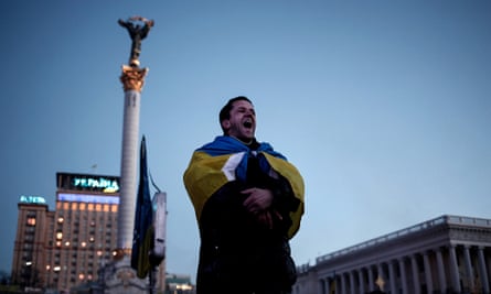 An anti-government protester shout slogans at Kiev's Maidan square on 4 February, 2014.