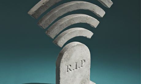 Illustration of a headstone with a mobile phone reception icon 
