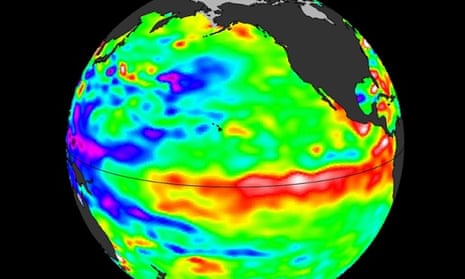 Data from ocean-observing satellite Jason 2 indicate that El Nino conditions appear to be developing in the equatorial Pacific Ocean bearing some similarities to those of May 1997, a year that brought one of the most potent El Nino events of the 20th century. Shades of red and orange indicate where the water is warmer and above normal sea level.