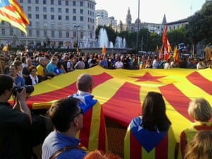 'A Catalan flag "estelada" in Catalonia Plaza.'