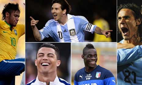 Squads composite: Neymar, Lionel Messi, Edinson Cavani, Mario Balotelli and Cristiano Ronaldo