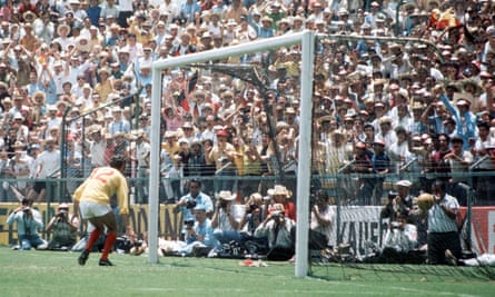 England's Peter Bonetti can only watch as Franz Beckenbauer's shot goes past him to start a West German comeback from 2-0 down in the 1970 World Cup quarter-final.
