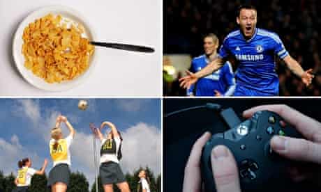 Composite: A bowl of cereal, John Terry, netball players and an Xbox