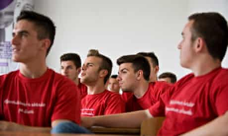 Participants in the Young Men Initiative at the Mesme Teknike school in Pristina, Kosovo.