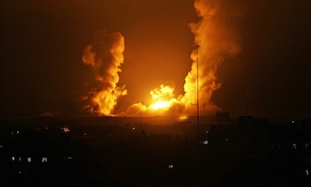 A ball of fire is seen following an Israel airstrike in Rafah, southern Gaza.