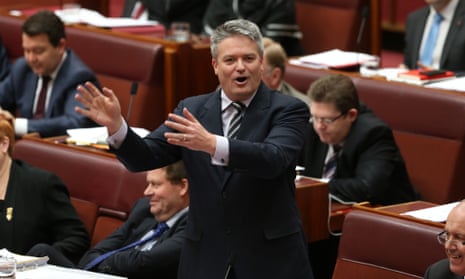 Finance minister Mathias Cormann during question time in the senate.
