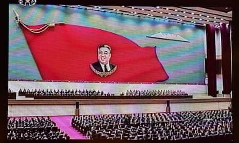 This screen grab taken from North Korean TV shows a mass memorial meeting in Pyongyang to mark the 20th anniversary of the death of Kim Il-sung in 8 June 2014.