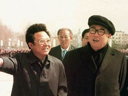 Kim Jong-il and his father Kim Il-sung, right, in Pyongyang in 1982.