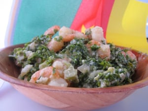 Ndole from Cameroon: A beautiful, healthy dish made with peanuts, prawns and traditionally bitterleaf.