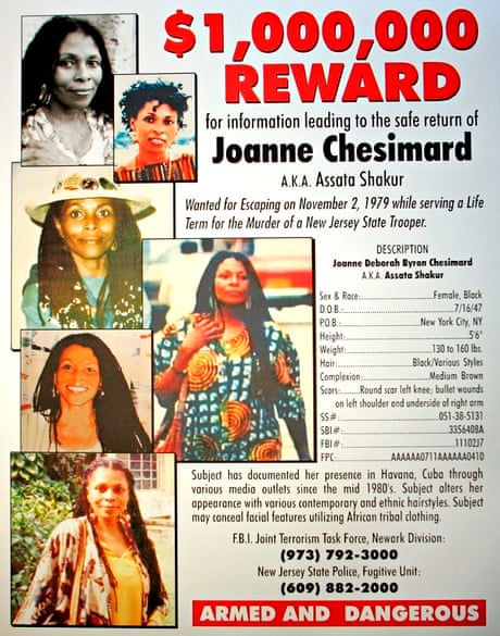 The reward poster provided by the New Jersey state police for Shakur's capture.