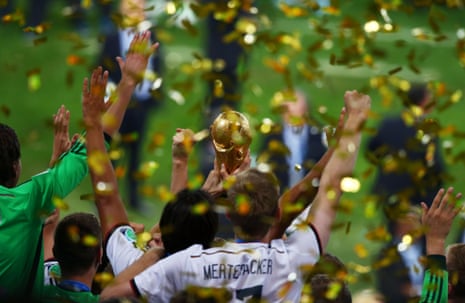 Germany lift the World Cup trophy for the fourth time.