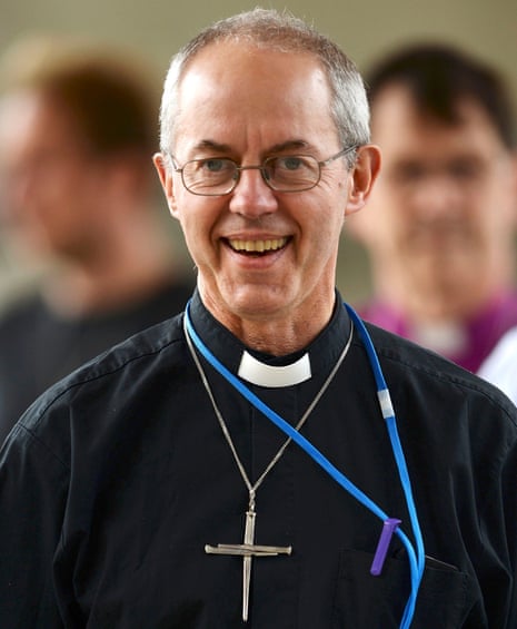 The Archbishop of Canterbury Justin Welby returns to the debate after the lunch break looking cheerful.