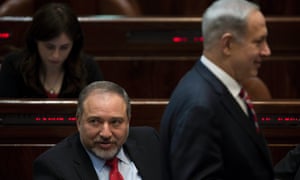 Israel's  Foreign Minister Avigdor Lieberman  and Israeli Prime Minister Binyamin Netanyahu in the Israeli Knesset.