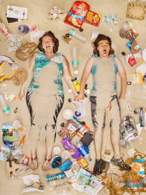 Tammy and Trevor surrounded by seven days of their own rubbish in Pasadena, California.