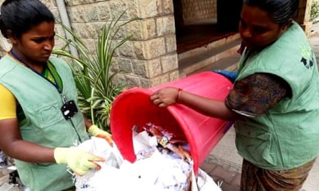 Waste-pickers collecting dry waste from an apartment in Bangalore